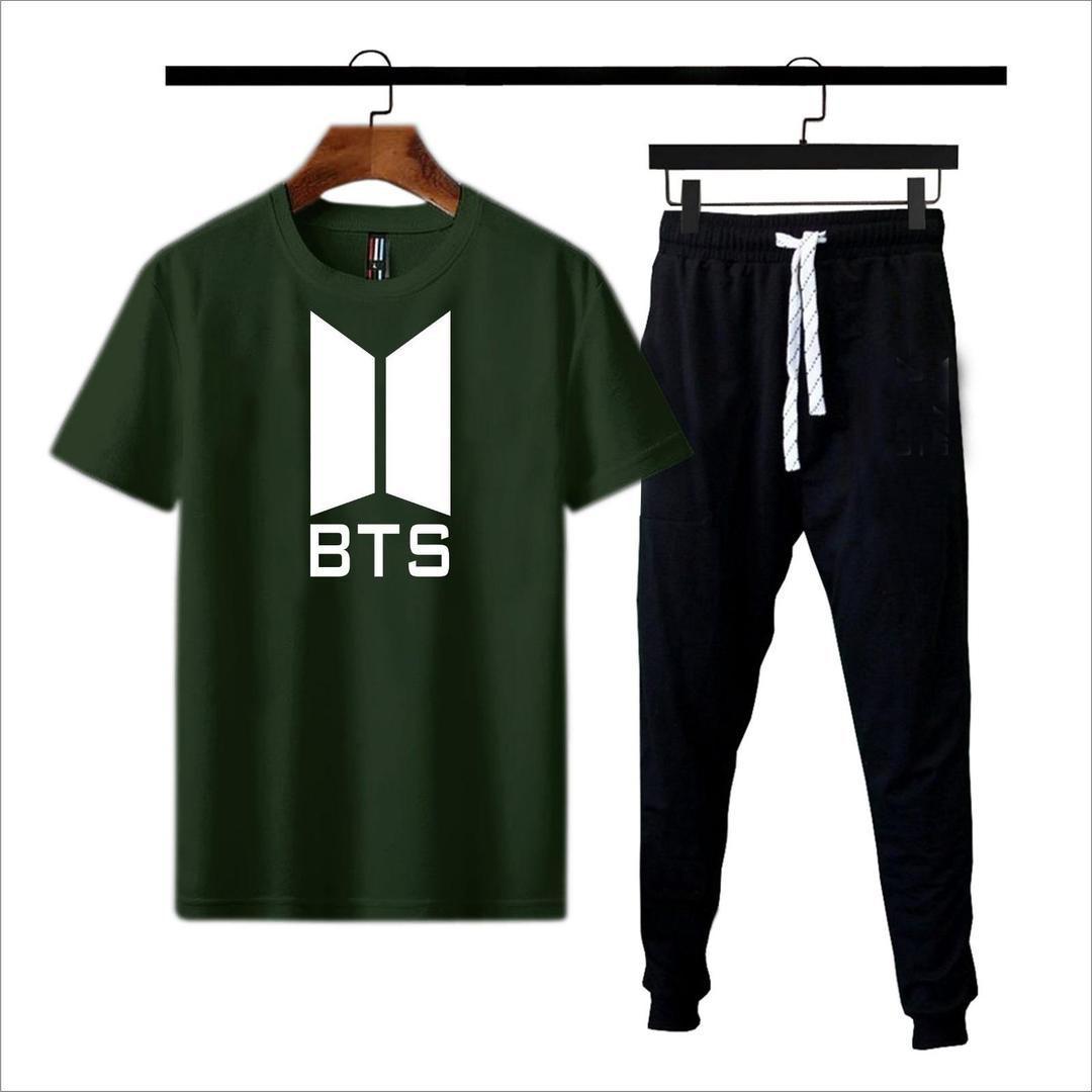 Men's Cotton Jersey Printed T-Shirts - 2 Pcs Green Round Neck Pack