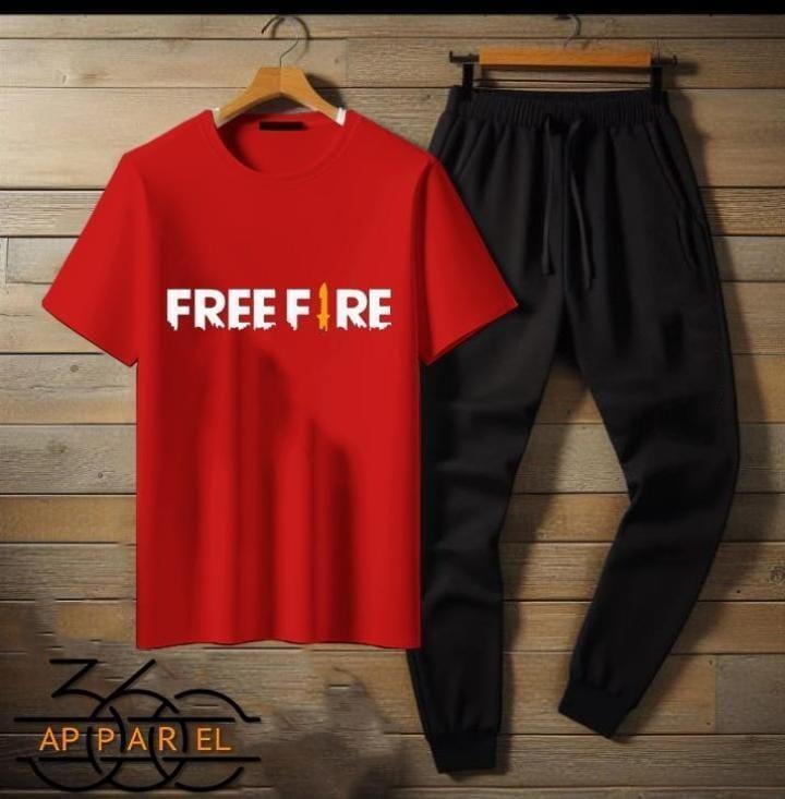 Men's Cotton Jersey Printed Track Suit - 2 Pcs in Red