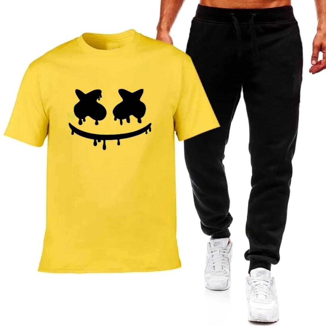 Men's Printed Cotton Jersey Track Suit - 2 Pcs in Yellow