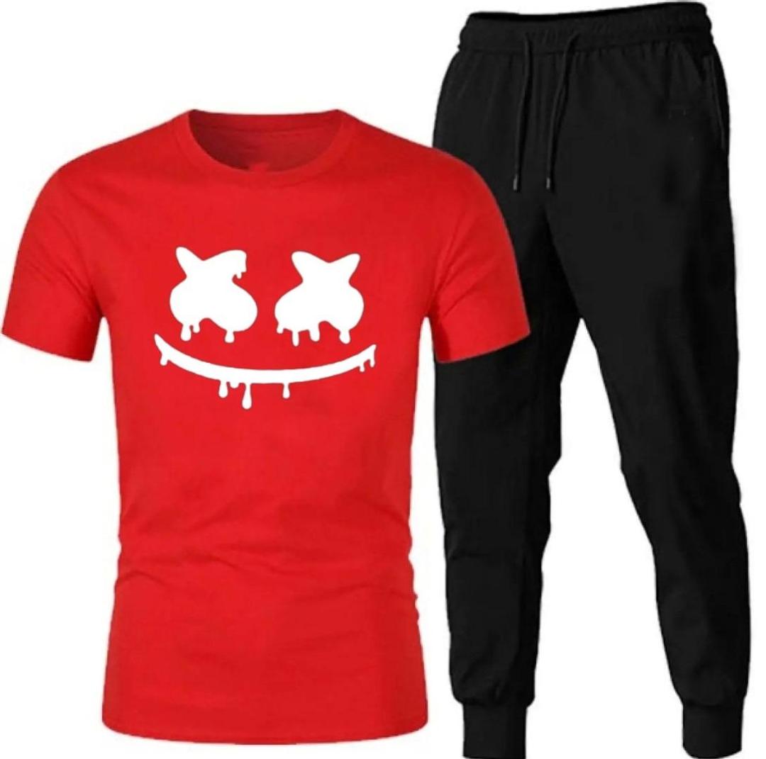 Men's Cotton Jersey Printed Track Suit - 2 Pcs Set in Vibrant Red