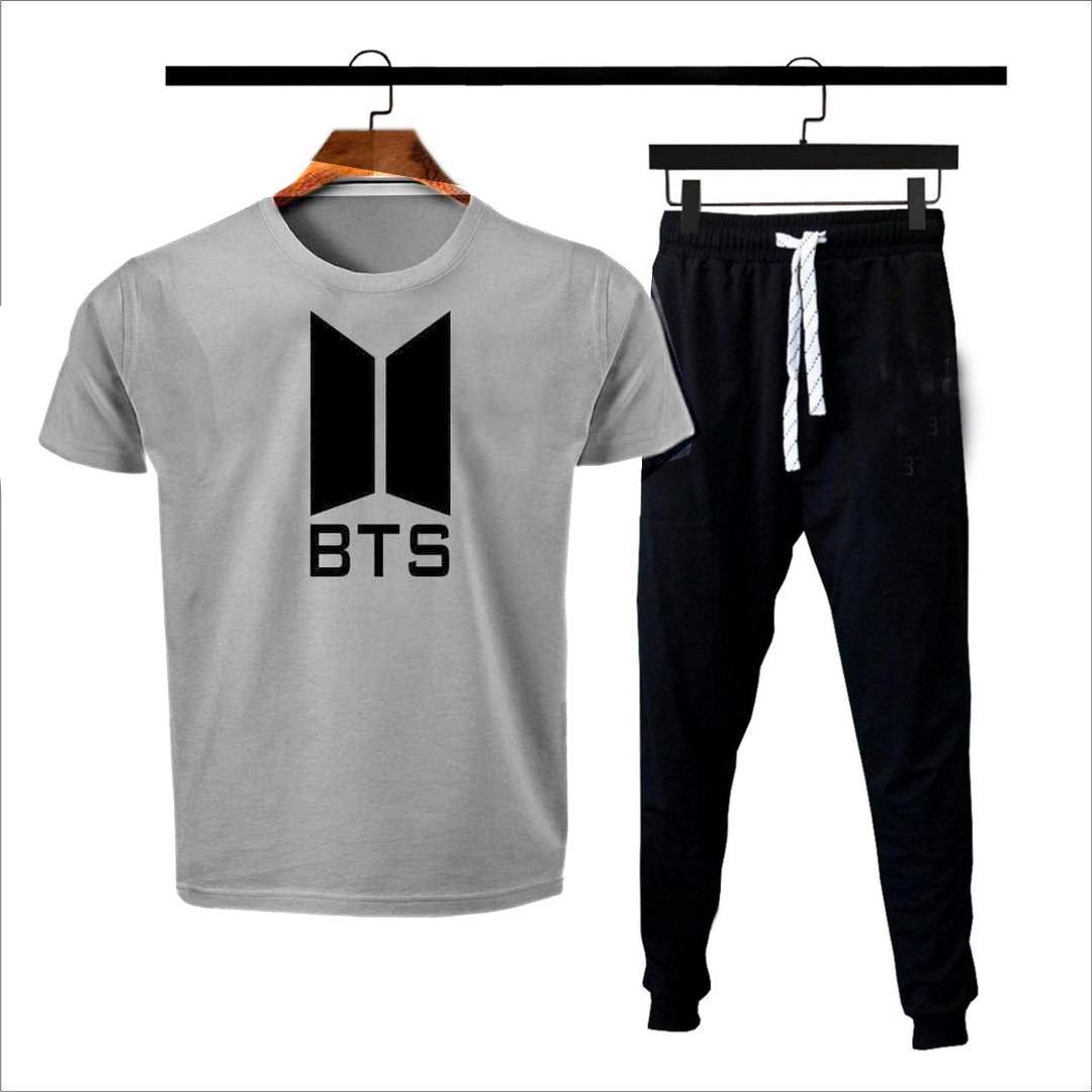 Men's Cotton Jersey Track Suit - 2 Pcs with Printed Design in Grey