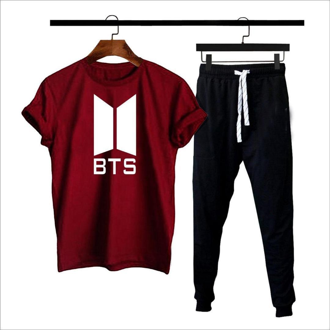 Men's Cotton Jersey Printed Track Suit - 2 Pcs Set in Maroon