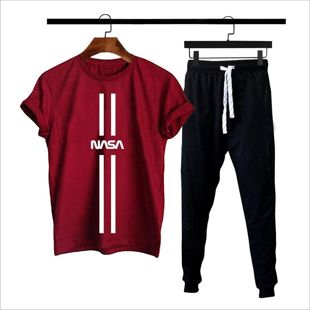 Men's Cotton Jersey Printed Track Suit – 2 Pcs Set in Maroon