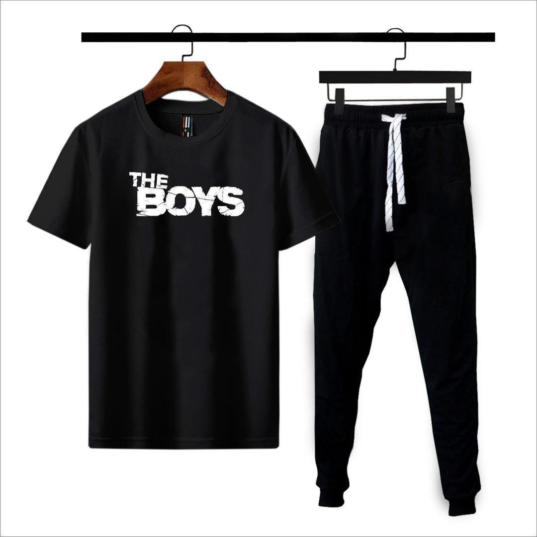 Men's Cotton Jersey Track Suit - 2 Pcs, Printed - Black