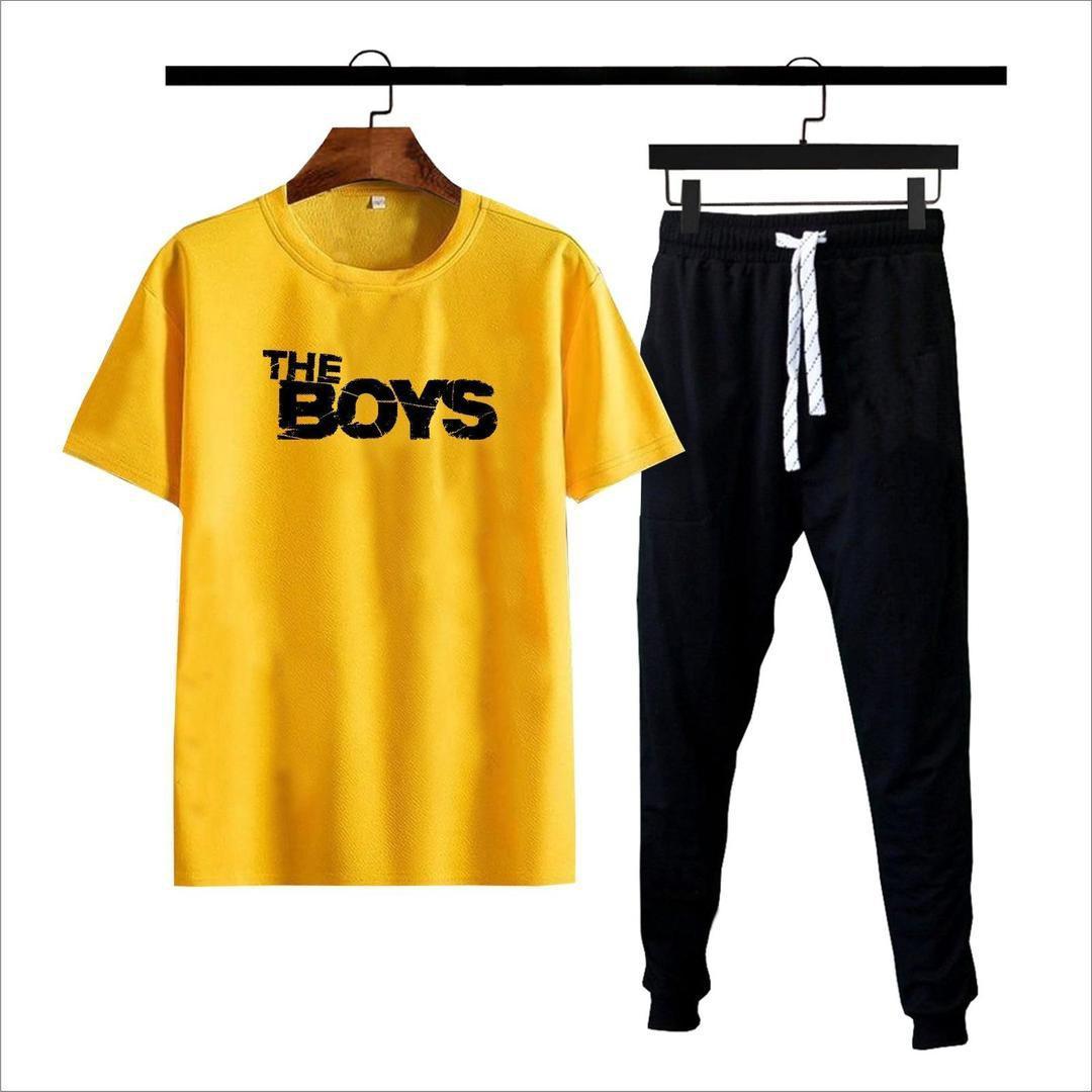 Men's Yellow Cotton Jersey Printed Track Suit - 2 Pcs Set