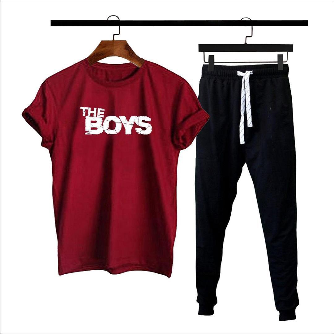 Men's Cotton Jersey Track Suit - 2 Pcs Printed in Maroon
