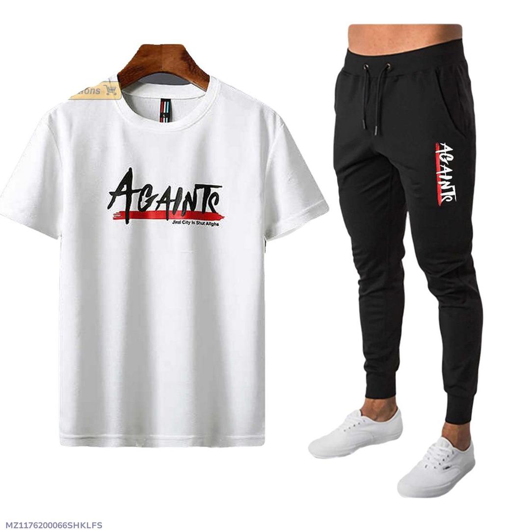 Men's Cotton Jersey Printed Track Suit - 2 Pcs Set in Classic White