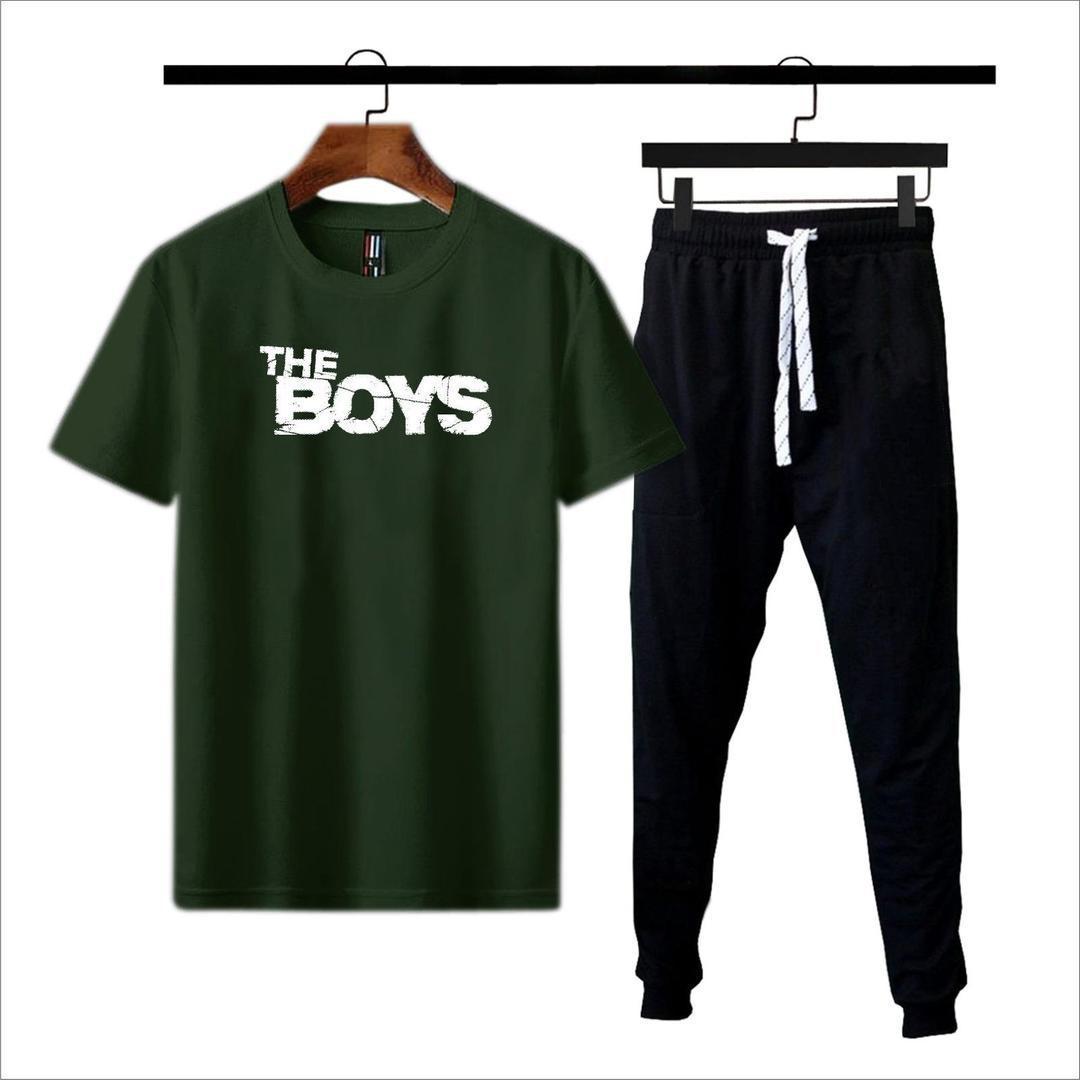 Men's Cotton Jersey Printed Track Suit - 2 Pcs Set in Green
