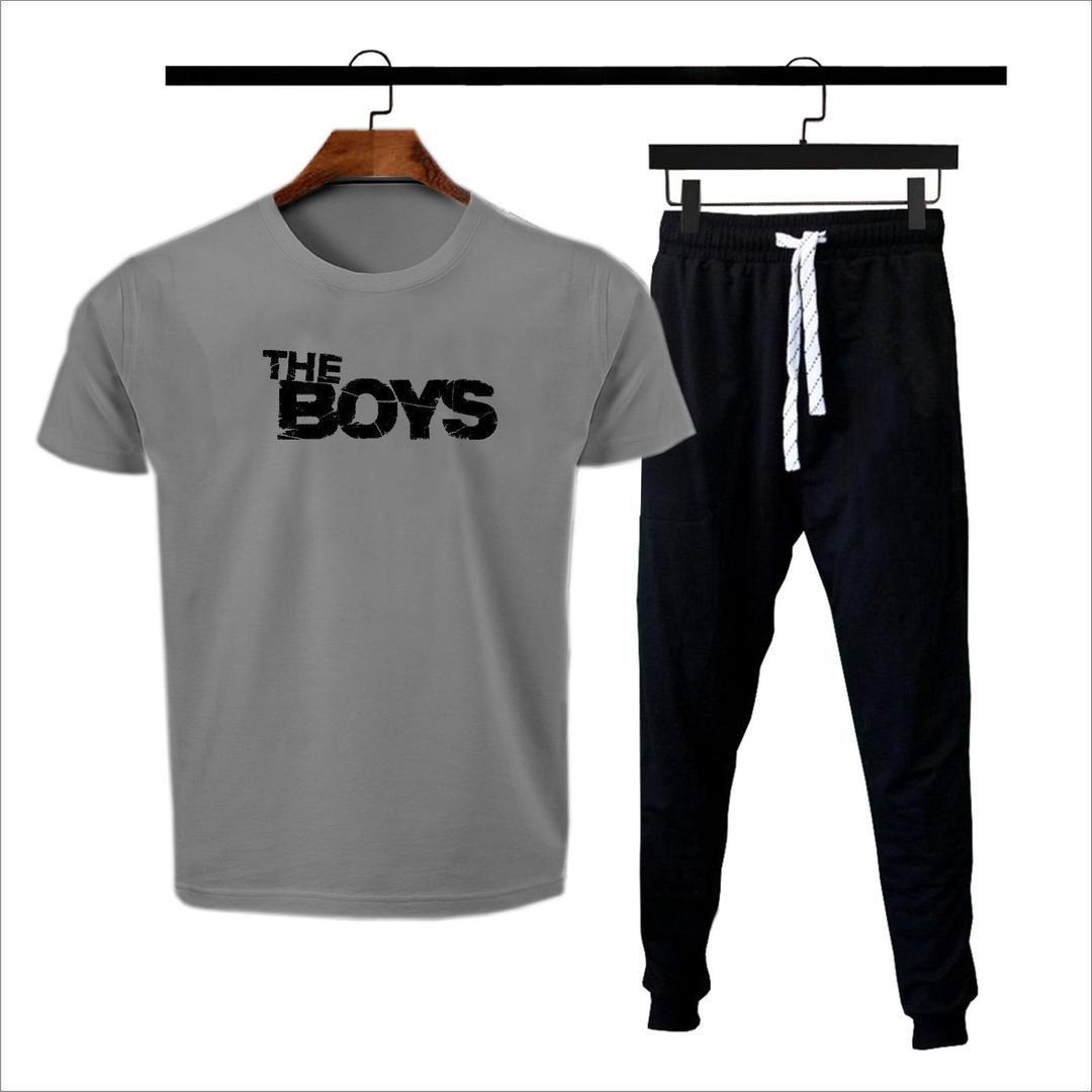 Men's Cotton Jersey Printed Track Suit - 2 Pcs in Grey