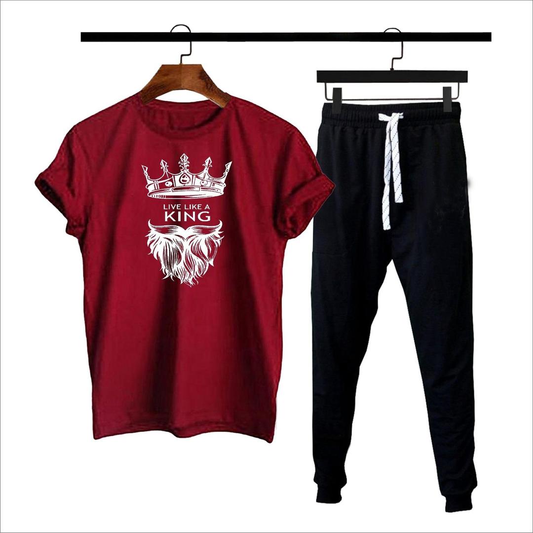 2 Pcs Men's Cotton Jersey Printed Track Suit
