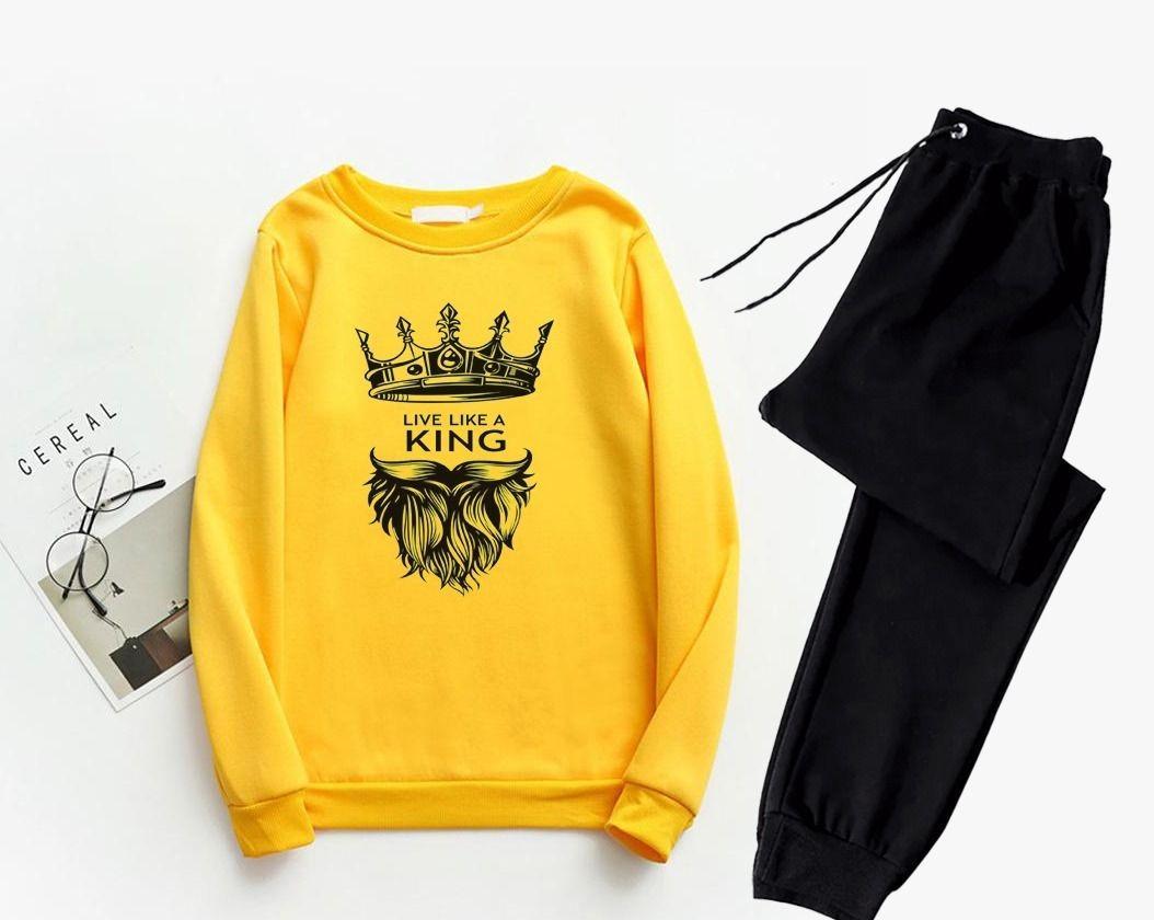 Men's Printed Polyester Track Suit - 2 Pcs Set in Yellow