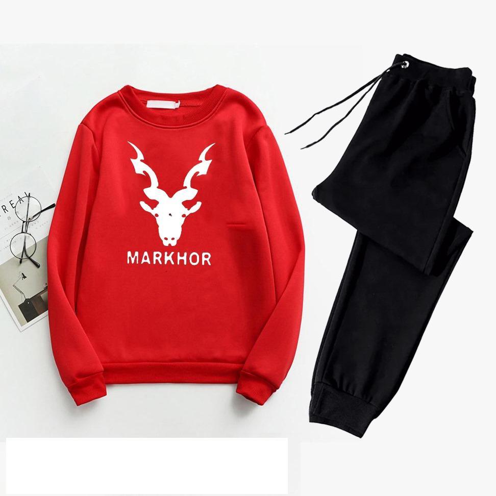 Men's Red Printed Polyester Track Suit - 2 Pcs Set