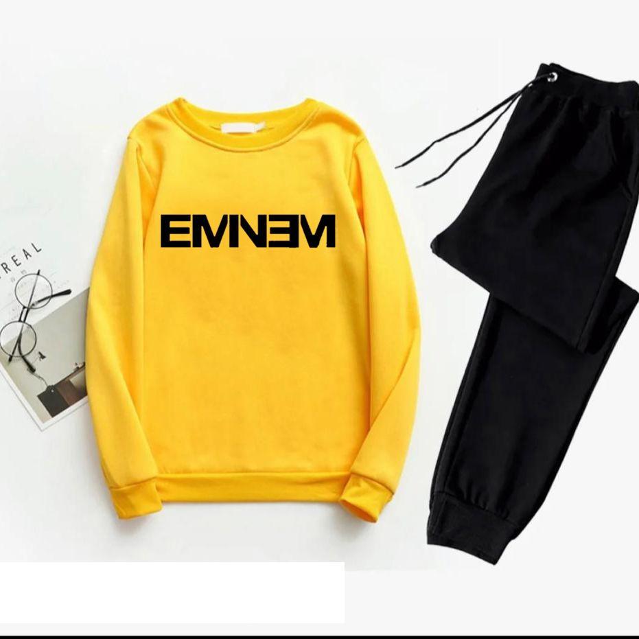 Men's Printed Polyester Track Suit - 2 Pcs (Sweatshirt & Trousers) in Yellow