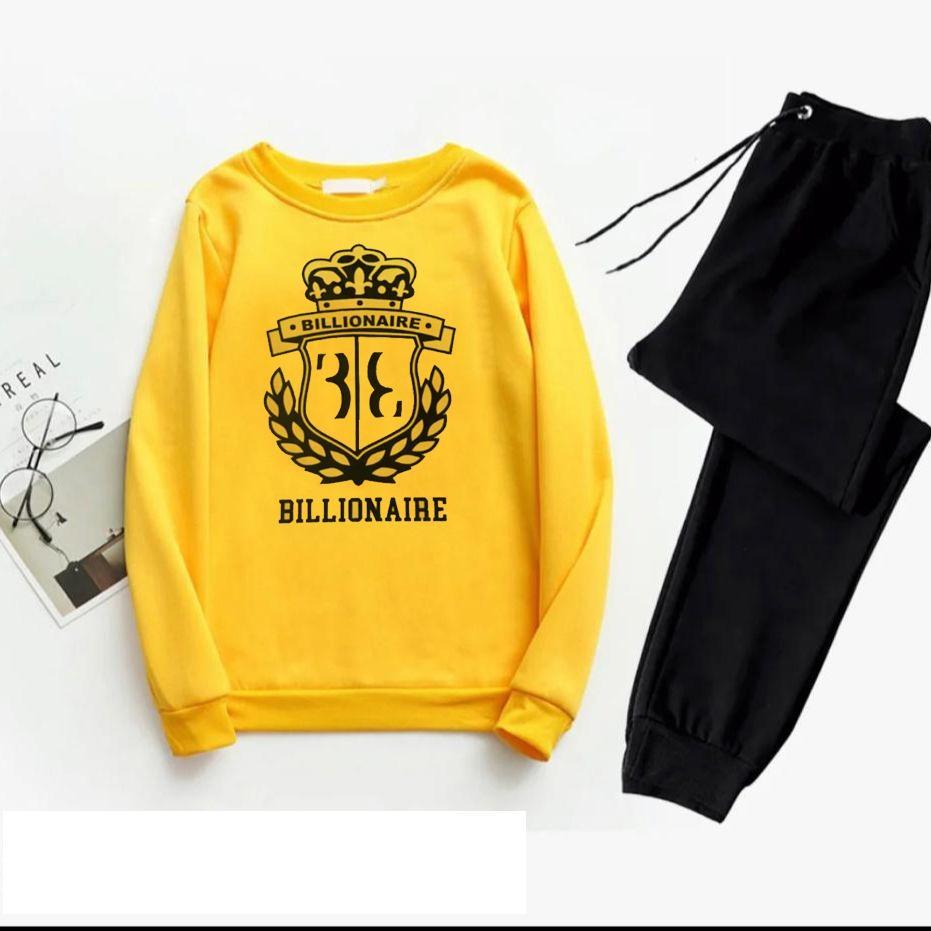 Men's Printed Polyester Track Suit, 2 Pcs - Round Neck Sweatshirt & Trousers in Yellow