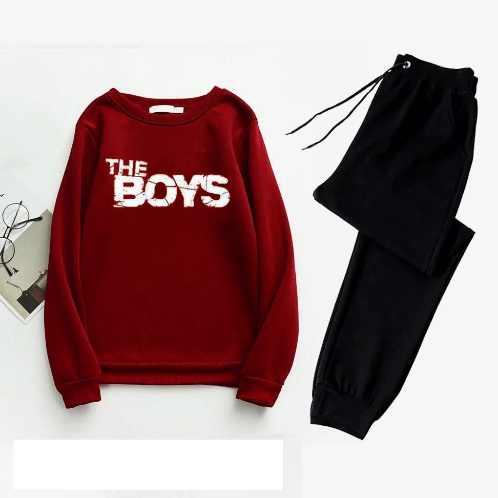 Men's Printed Polyester Track Suit - 2 Pcs (Sweatshirt & Trousers) in Maroon