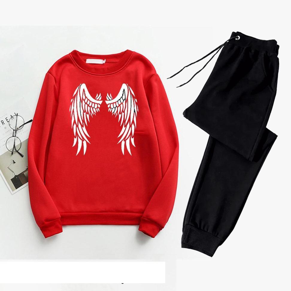 Men's Printed Polyester Track Suit - 2 Pcs (Sweatshirt & Trousers) in Red