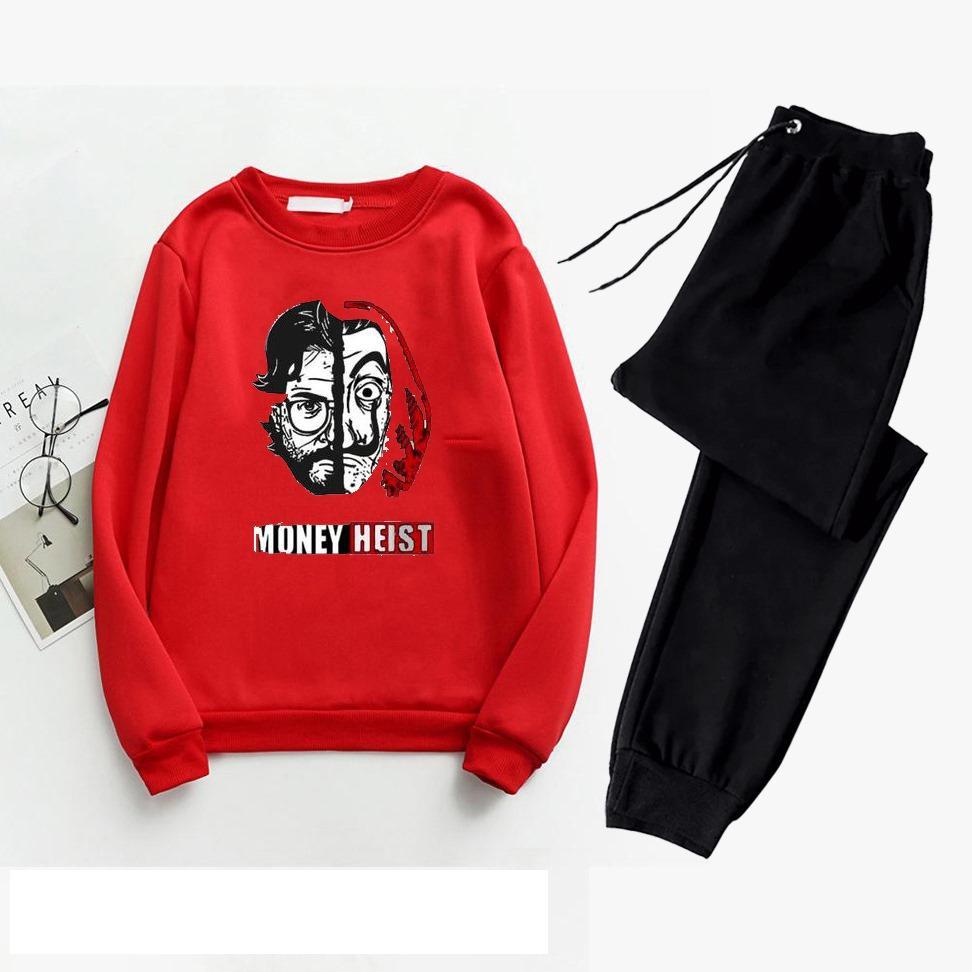 Men's Printed Polyester Track Suit - 2 Pcs Set in Red