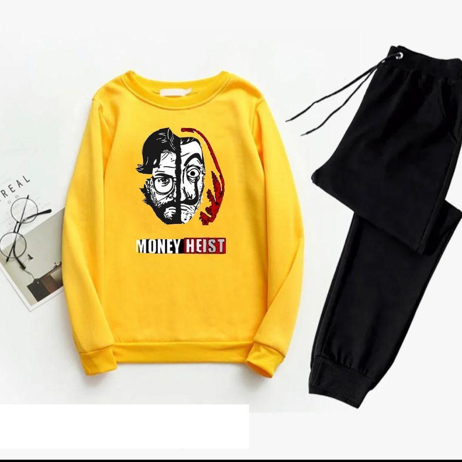 Men's Printed Polyester Track Suit - 2 Pcs Set in Vibrant Yellow