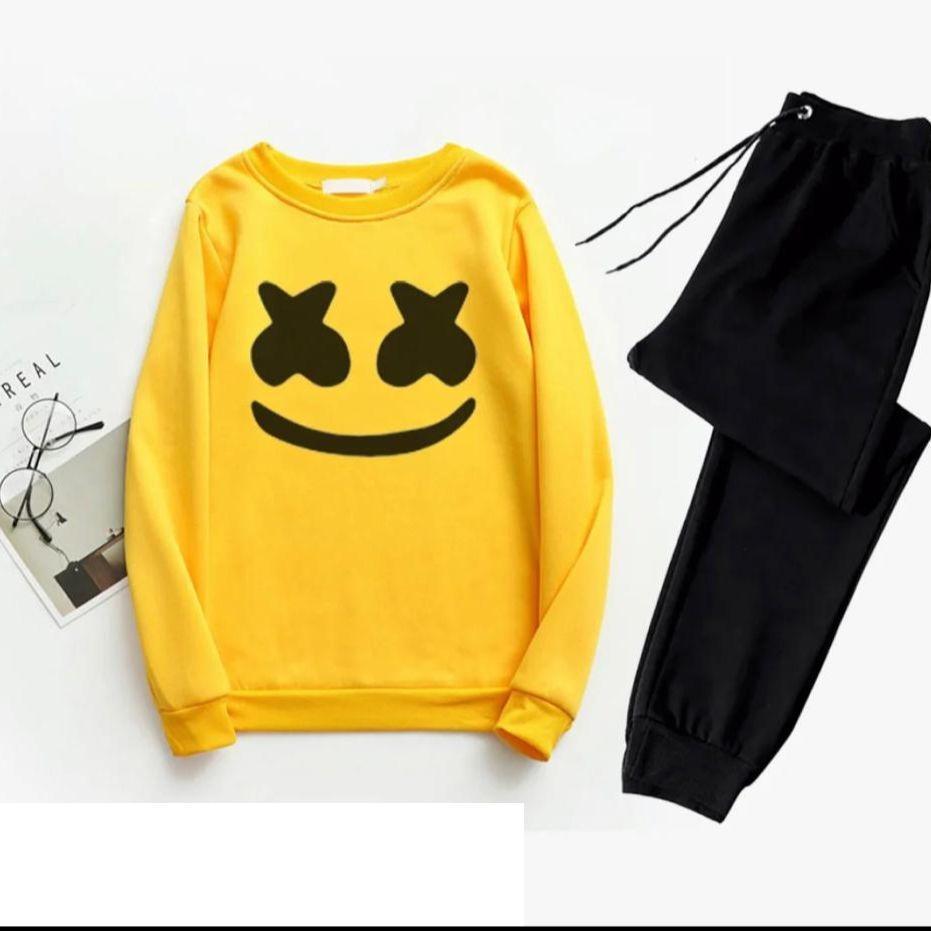 Men's Printed Polyester Sweatshirt Track Suit - 2 Pcs in Vibrant Yellow