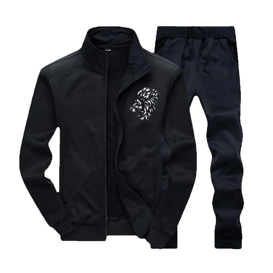 Men's Fleece Printed Zipper Track Suit - 2 Pcs
