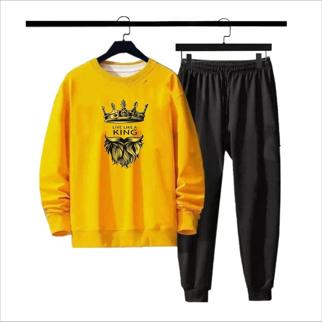 Men's Fleece Printed Sweatshirt Track Suit - 2 Pcs in Vibrant Yellow