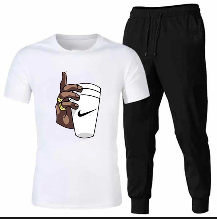 Men's Cotton Printed Track Suit - 2 Pcs Set (T-Shirt & Trouser)