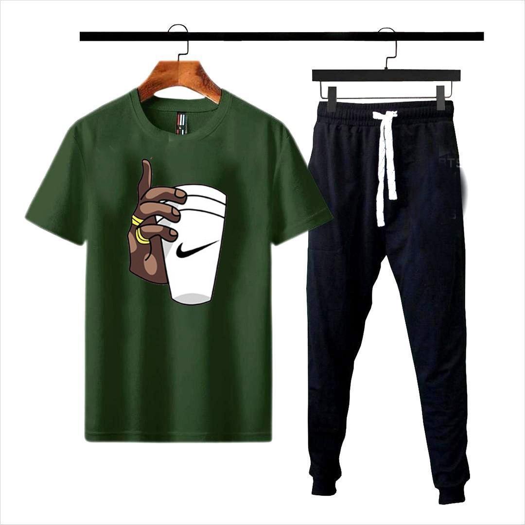 Men's Cotton Printed Track Suit - 2 Pcs Set (T-Shirt & Trouser)