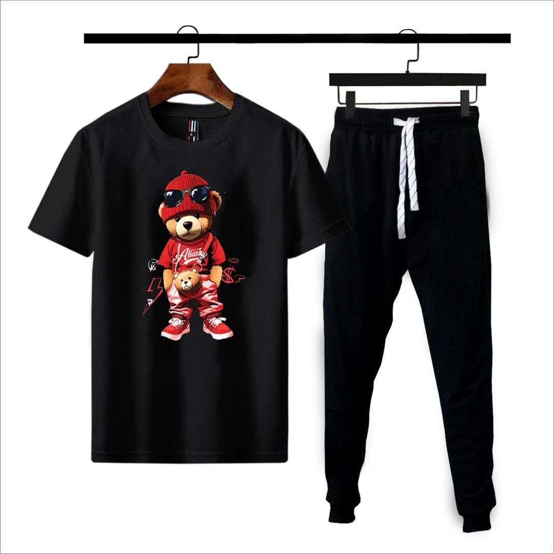 Men's Printed Polyester Track Suit - 2 Pcs Set in Black
