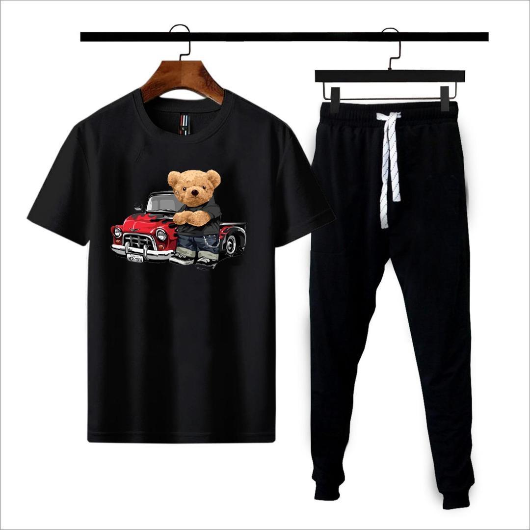 Men's Polyester Printed Track Suit - 2 Pcs Set in Black