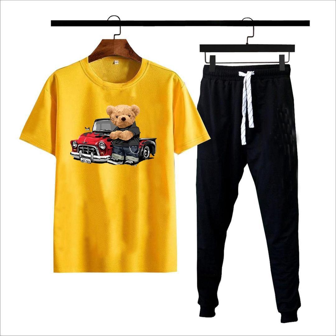 Stylish Men's 2 Pcs Track Suit - Printed Polyester T-Shirt and Trouser Set