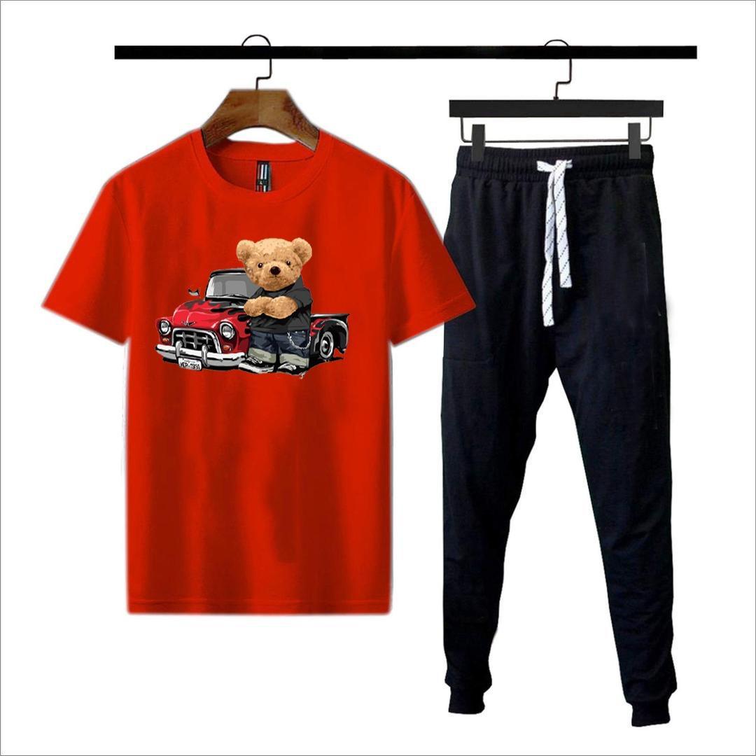 Men's Printed Polyester Track Suit - 2 Pcs Set in Red