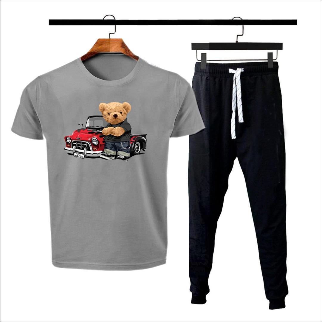 Men's Printed Polyester Track Suit - 2 Pcs Set in Grey