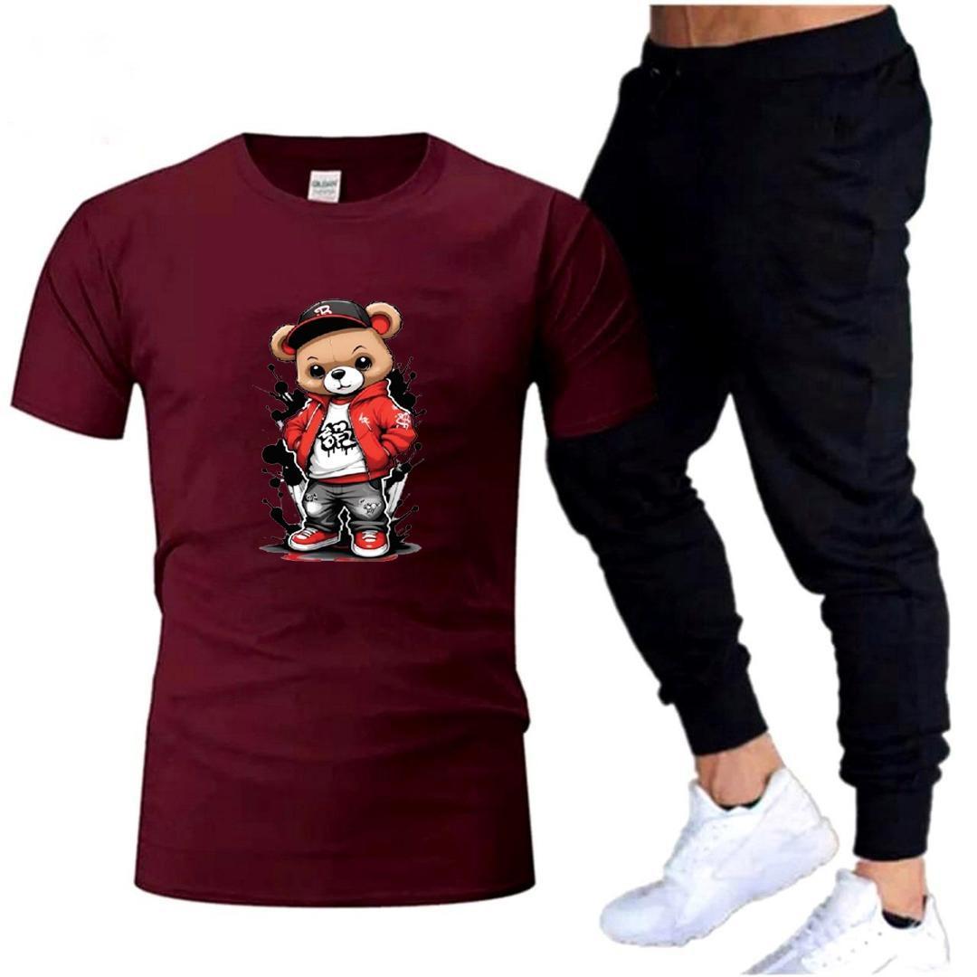 Men's Printed Polyester Track Suit - 2 Pcs Set in Maroon