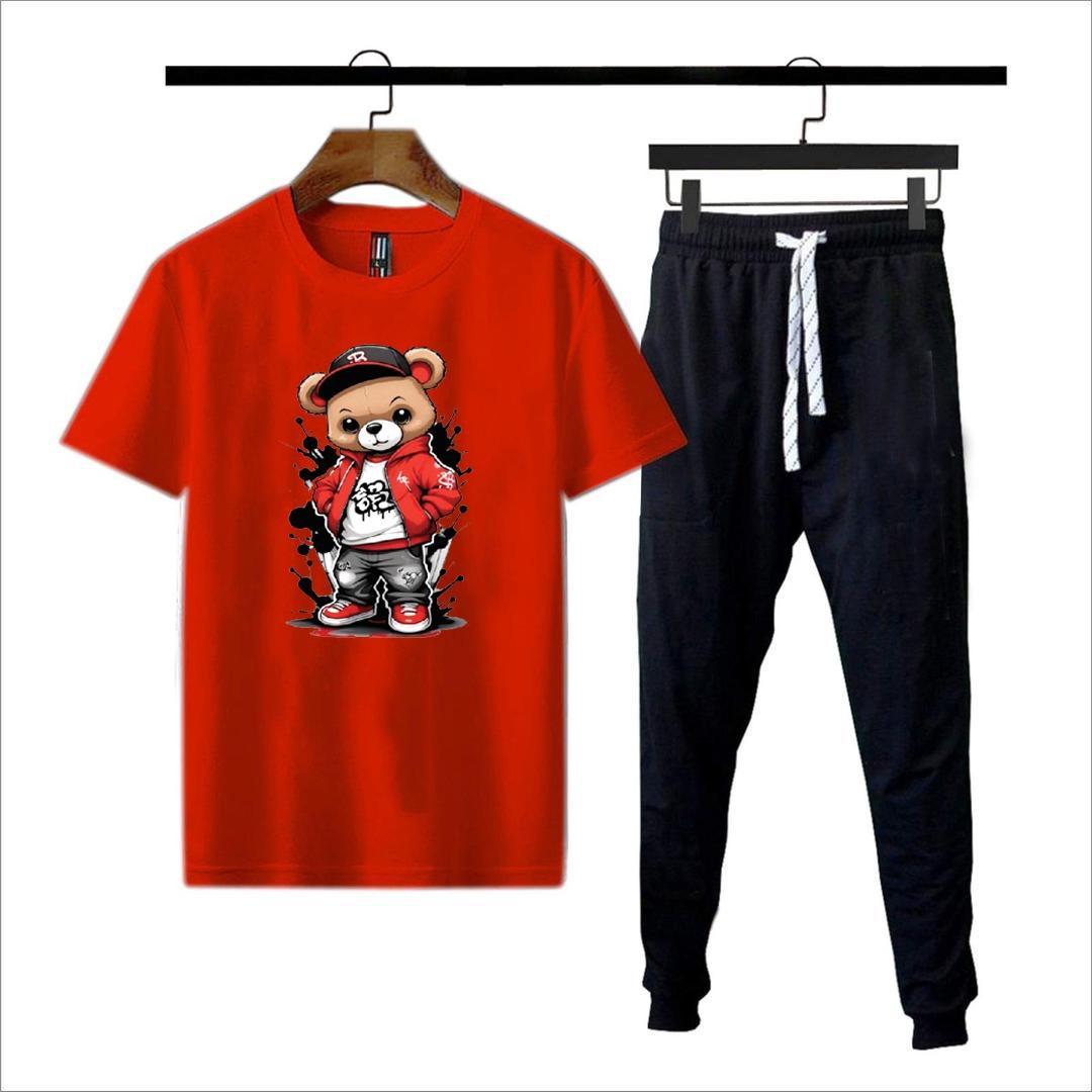 Men's Printed Polyester Track Suit - 2 Pcs Set in Red