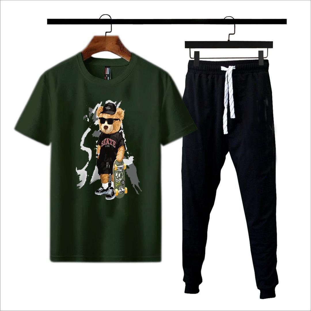 Men's Green Printed Track Suit - 2 Pcs Set (T-Shirt & Trouser)