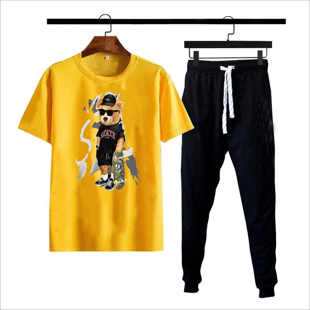 Men's Printed Polyester Track Suit - 2 Pcs Set in Yellow