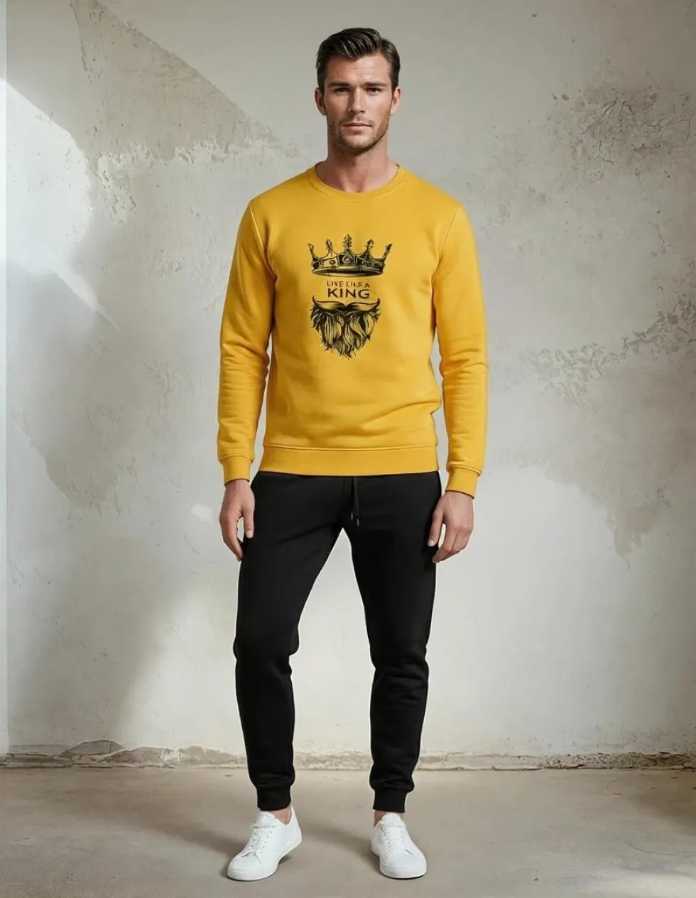 2 Pcs Men's Polyester Printed King Style Sweatshirt Track Suit For Men