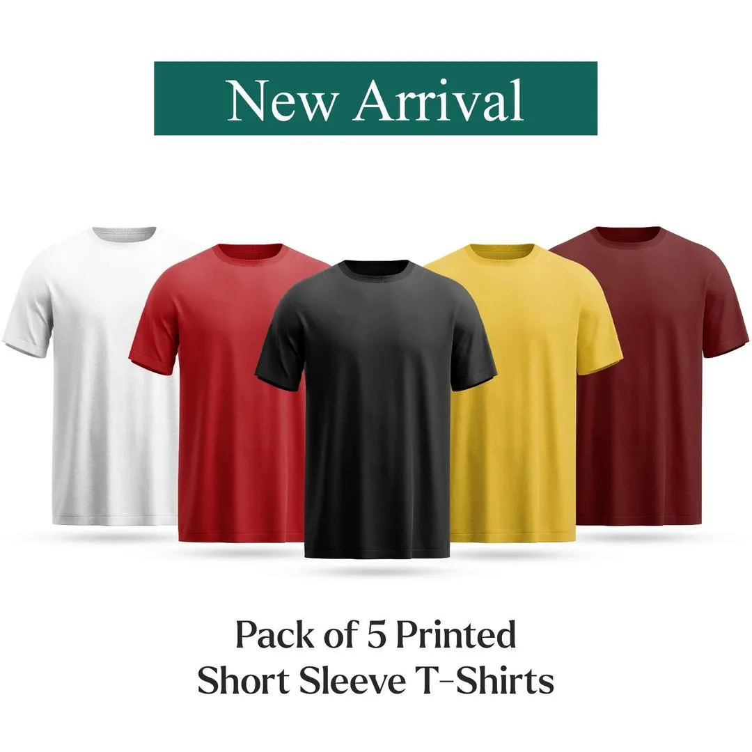5 Pcs Men's Polyester Plain T-Shirt