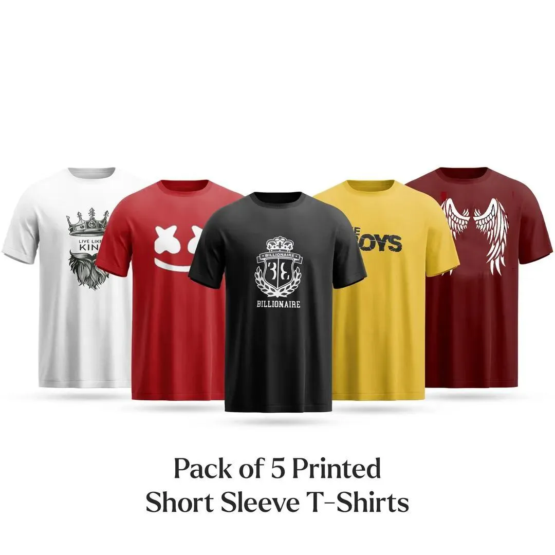 Pack Of 5 Men's Polyester Printed T-Shirt