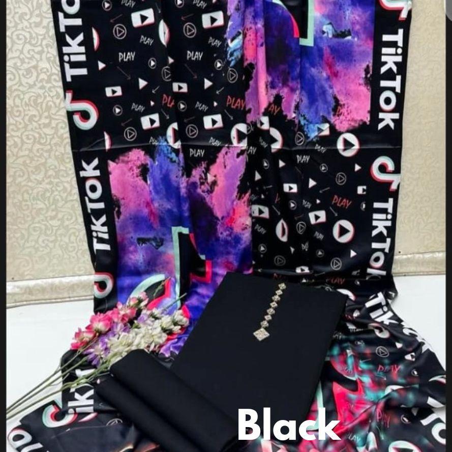 3 Pcs Women's Unstitched Katan Silk Plain Suit