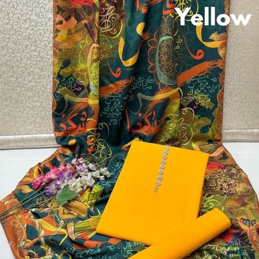 3 Pcs Women's Unstitched Katan Silk Plain Suit