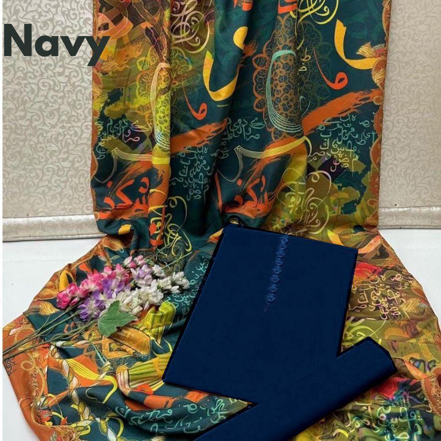 3 Pcs Women's Unstitched Katan Silk Plain Suit