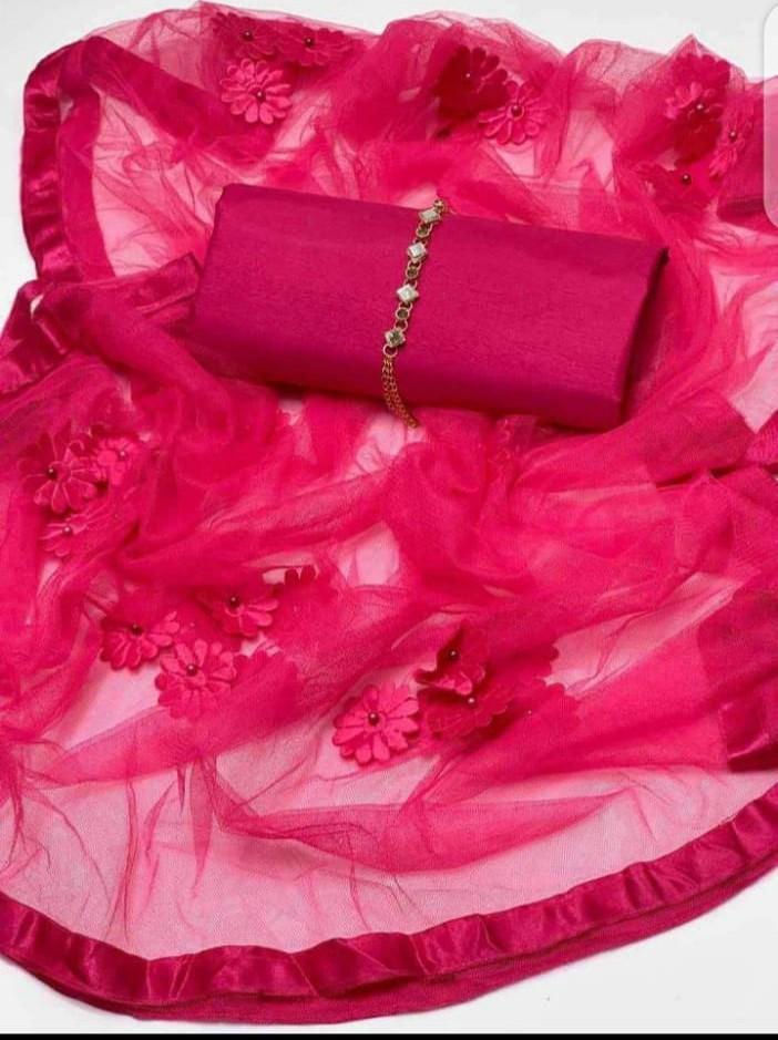 3 Pcs Women's Unstitched Katan Silk Plain Suit