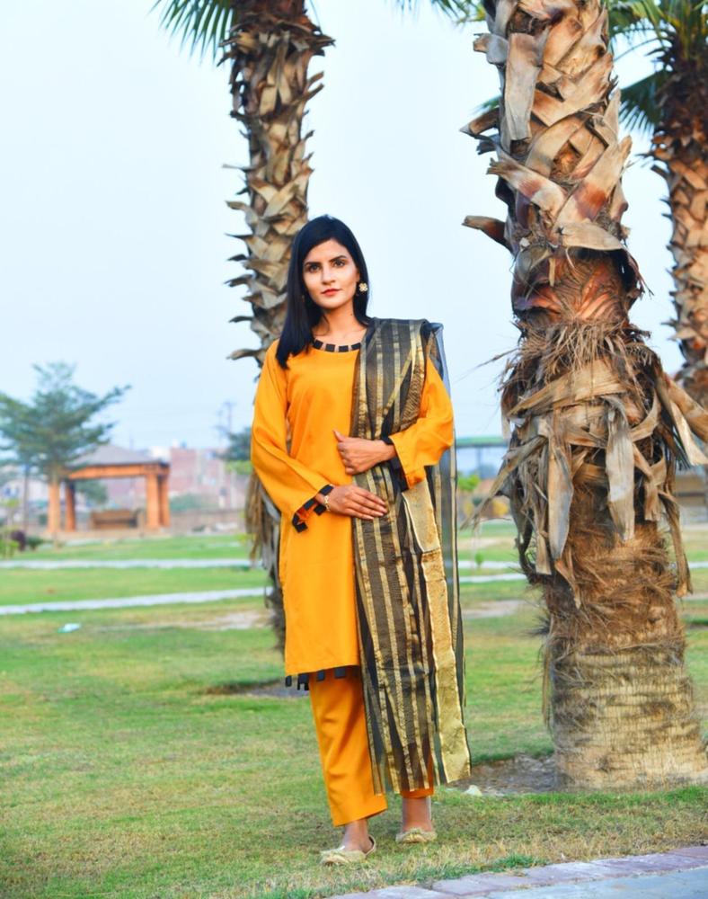 3 Pcs Women's Unstitched Katan Silk Plain Suit