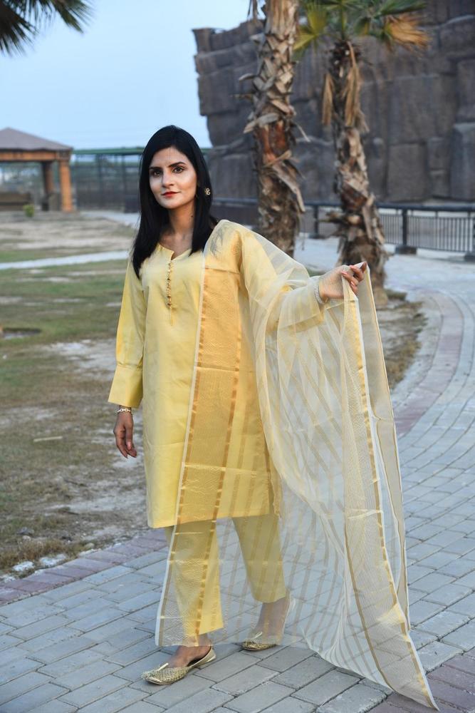 3 Pcs Women's Unstitched Katan Silk Plain Suit