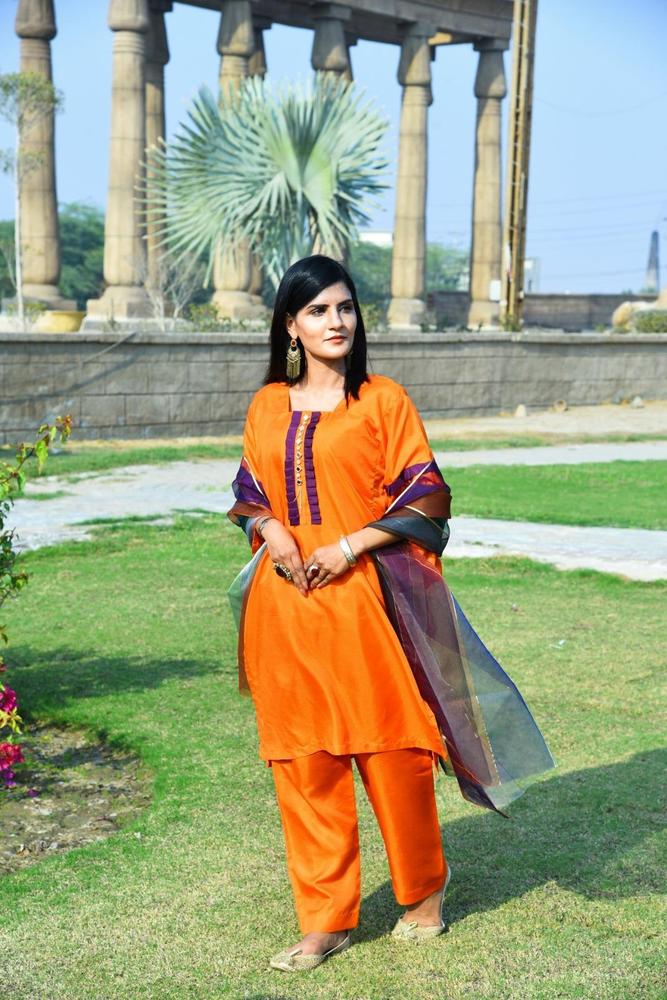 3 Pcs Women's Unstitched Katan Silk Plain Suit