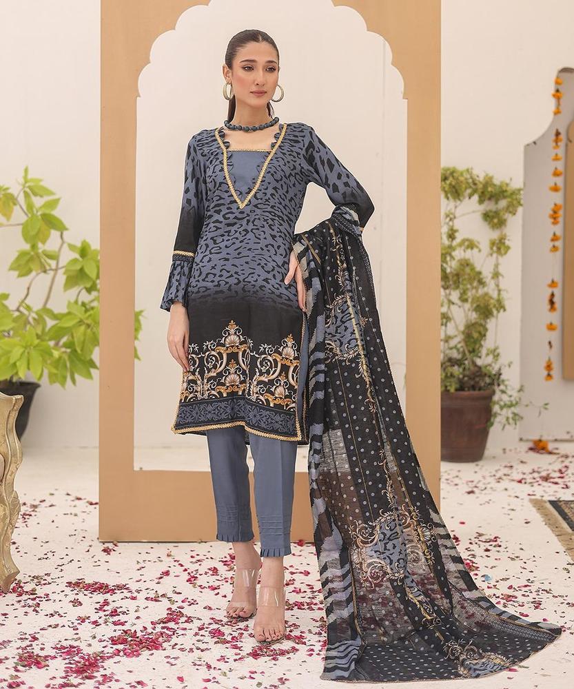 3 Pcs Women's Unstitched Swiss Lawn Printed Suit