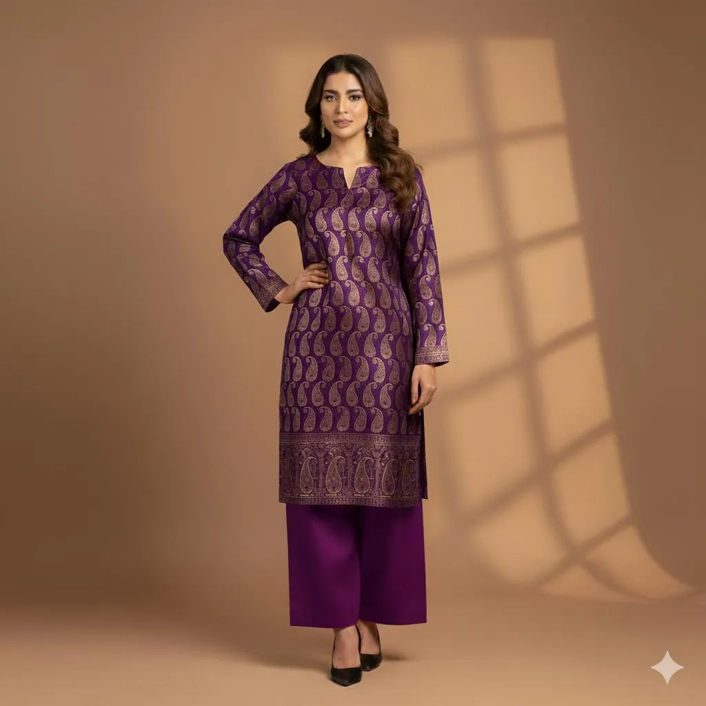 2 Pcs Women's Unstitched Block Printed Suit