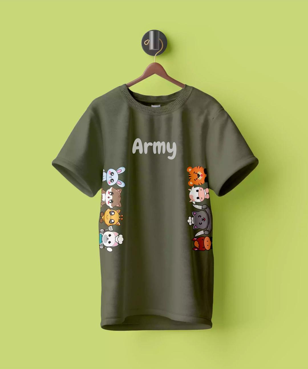 WYPO- Stitched Cotton Printed Graphic T-Shirt -Crewneck, Olive Green