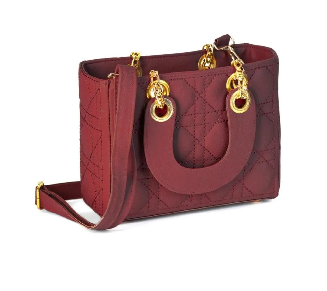 Maroon Quilted Crossbody Bag for Girls with Gold Hardware